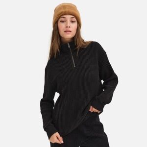 NEW MATE the Label ORGANIC WAFFLE HALF ZIP SWEATSHIRT JET BLACK XS